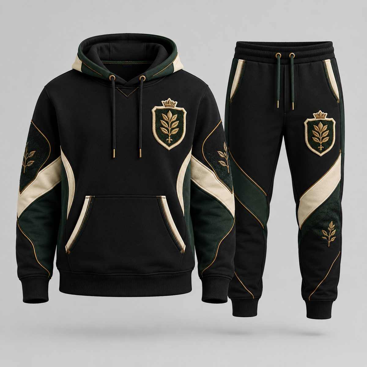Regal Crest Embroidered Hoodie Suit