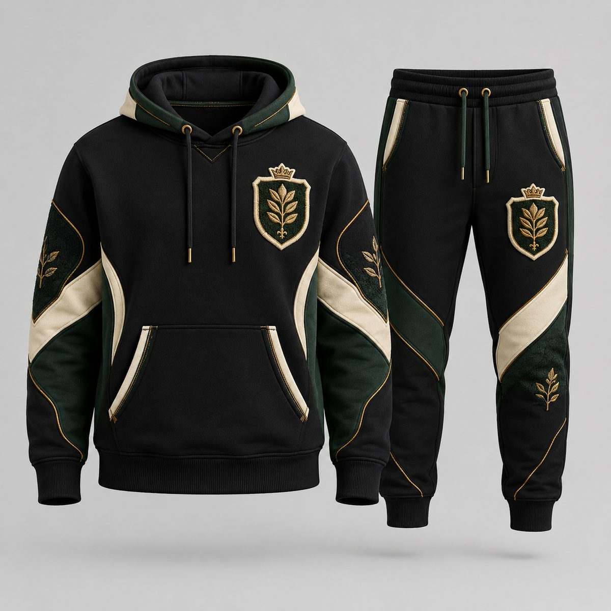 Regal Crest Embroidered Hoodie Suit
